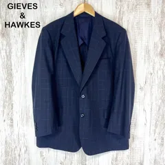 GIEVES&HAWKES ギーブス＆ホークス チェック 総柄 シングルブレスト 背抜き テーラードジャケット ネイビー メンズ スーツ