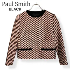 Paul Smith BLACK ポールスミス ブラック ノーカラージャケット 38 M 日本製 千鳥格子風 ベージュ×ブラック ショート丈 裏地キュプラ レディース 917KZ