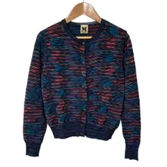 良品 M MISSONI エムミッソーニ マルチボーダー ウールニット カーディガン 38 マルチカラー レディース 古着 中古 USED