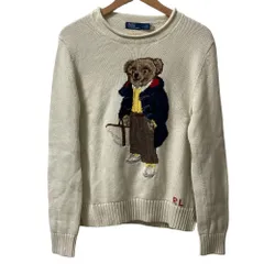美品 POLO RALPH LAUREN ポロラルフローレン ポロベア コットン 長袖ニットセーター サイズM アイボリー レディース 古着 中古 USED