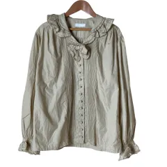 美品 PINK HOUSE ピンクハウス フリルカラー リボブラウス ベージュ レディース 古着 中古 USED