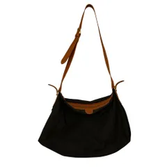 美品 IL BISONTE イルビゾンテ キャンバス レザー ショルダーバッグ ブラック メンズ レディース 古着 中古 USED