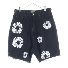 DENIM TEARS (デニムティアーズ) Denim Half Pants デニムハーフ パンツ フラワーロゴ ブラック