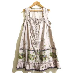 美品 PINK HOUSE ピンクハウス フルーツ柄 ノースリーブ レース ワンピース ラベンダー レディース 古着 中古 USED