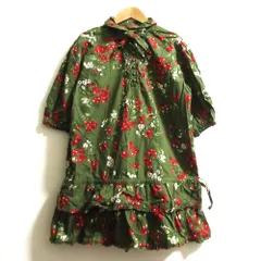 良品 PINK HOUSE ピンクハウス チェリー柄 フリル ブラウス グリーン レディース 古着 中古 USED