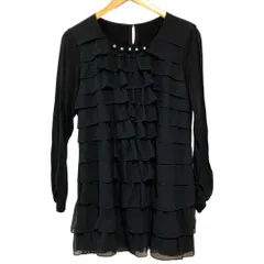 美品 INGEBORG インゲボルグ ロングスリーブ ティアード フリル チュニックカットソー A2264UBY371 サイズ4 ブラック レディース 古着 中古 USED