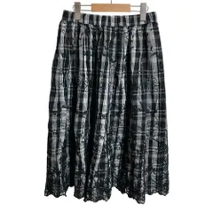 美品 INGEBORG インゲボルグ チェック エンブロイダリー イージースカート A2262FS413 ブラックグレー レディース 古着 中古 USED