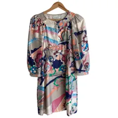 美品 SEE BY CHLOE シーバイクロエ 総柄パフスリーブ シルクワンピース 38 マルチカラー レディース 古着 中古 USED