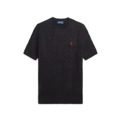 ポロラルフローレン メンズ ケーブル ニット コットン セーター 半袖 Mサイズ ブラック