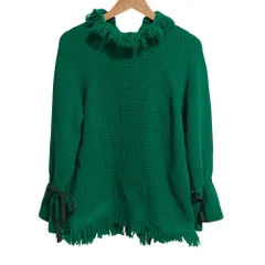 美品 sacai サカイ ハイネック フリンジニット プルオーバー セーター 17-03375 サイズ1 グリーン レディース 古着 中古 USED