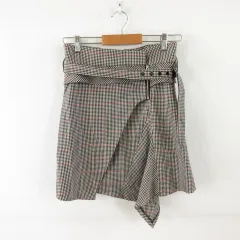 ザラウーマン ZARA WOMAN ミニラップスカート チェック オフホワイト 黒 XS *A261