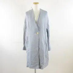 ザラ ZARA ノーカラーコート ロング 長袖 青 S *A313