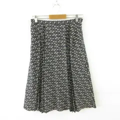 コルディア CORDIER ひざ丈スカート プリーツ 総柄 アニマル 黒 グレー 40 *A257