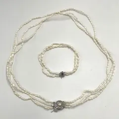 【日常も特別も軽やかに】TASAKI タサキ 淡水パール 3連ネックレス 2連ブレスレット セット SILVER刻印 シルバー レディースネックレス 服装小物 アクセサリー