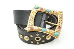 ドルチェ&ガッバーナ 80cm 32インチ ワイドベルト スタッズ バックル ビジュー ラインストーン Unisex 黒 ブラック Dolce&Gabbana 3943k