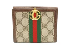 オールド グッチ ヴィンテージ シェリー 二つ折り 財布 ロゴ留め具 Unisex GGプラス PVCレザー 茶 ブラウン GUCCI 4438k