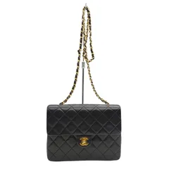 シャネル CHANEL ミニマトラッセ フラップ チェーンショルダー バッグ シングルチェーン ロゴ ココマーク ダブルC キルティング 定番 フォーマル ブラック ゴールド ラムスキン【中古 AB品】 当店通常価格649000円