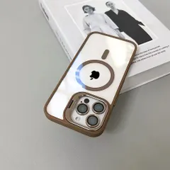 iPhoneケース MagSafe対応 マグセーフ スタンド付き カメラレンズカバー付き カメラレンズプロテクター ブラウン クリアケース スマホケース スマホカバー シンプル かわいい 透明 13 14 14Pro 15 15Pro 16 16Pro