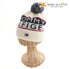■ トミー ヒルフィガー TOMMY HILFIGER ニット帽 帽子 ビーニー ロゴ ポンポン メンズ レディース 56cm フリーネイビー ホワイト系