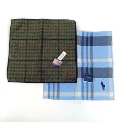 未使用 POLO RALPH LAUREN ポロラルフローレン タオルハンカチ 2枚セット チェック ポニー刺繍 ブルー 青 グリーン 緑 メンズ レディース ブランド 新品 まとめ売り