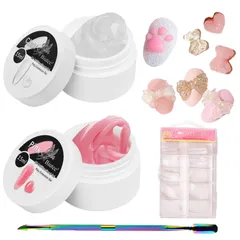 【特売】Biutee 長さだし ジェルネイル ポリジェルネイル UV/LEDライト対応 初心者用 粘土ジェル グミジェル クリアジェル パーツ固定ジェル 多機能ジェル 合計３０ｇ １５g*２ 大容量 ピンク パーツ付け専用ジェル ３Dパーツ接着ジェル