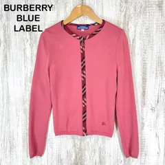 BURBERRY BLUE LABEL バーバリーブルーレーベル ホースロゴ刺繍 ノバチェック ジップアップ ウールニット 長袖 カーディガン トップス ピンク