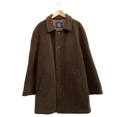 ジェイプレス J.PRESS ヘリンボーンステンカラーコート 厚手 毛 ダークブラウン系 サイズS 