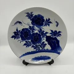 古伊万里 志田窯【牡丹蝶文 染付 大皿】江戸後期〜明治期 28.5cm（36）