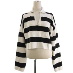 ノーブル NOBLE 23AW ワイドボーダーラガーニット カットソー 長袖 スキッパー 黒 ブラック 白 ホワイト