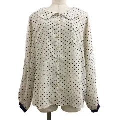 ヘザー Heather ブラウス シャツ ビッグカラー 水玉 ドット シアー 透け感 ドルマンスリーブ 長袖 F 白 紺 ホワイト ネイビー