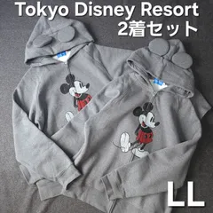大きいサイズ【Tokyo Disney Resort】東京ディズニーリゾート ミッキーマウス 耳付き ジップ パーカー グレー LL 2着セット 男女兼用 カップル お揃い