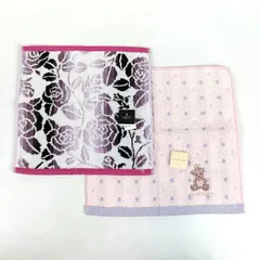 未使用 ブランド タオルハンカチ 2枚セット ランバン ジルスチュアート 花柄 クラウンベア ラインストーン ピンク系 LANVIN JILL STUART レディース 新品