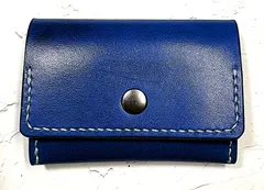 レザークラフト コインケース　ブルー 　ステッチ ライトベージュ