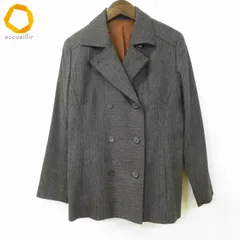 #w レリアン Leilian ジャケット ダブル テーラード 11 グレー 茶系 ストライプ ウール カシミヤ混 長袖 日本製 レディース [951784] k01