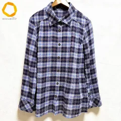 #a レリアン Leilian シャツ・ブラウス 13+ 紺 水色 マルチ チェック ウール混 大きいサイズ 日本製 レディース [986388] k01