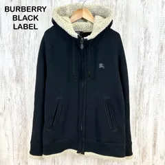 BURBERRY BLACK LABEL バーバリーブラックレーベル ホースロゴ刺繡 ボア フード 長袖 フルジップアップ パーカー ブラック