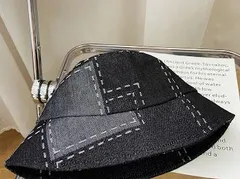 バケットハット デニム風 帽子 韓国 レディース ブラック　005120F