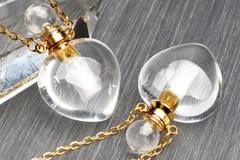 人気！ 水晶　34.5x22mm　香水瓶 ハート ペンダント ネックレス 1個売り パワーストーン 天然石 _PR3457-1