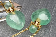 人気！ グリーンフローライト　34.5x22mm　香水瓶 ハート ペンダント ネックレス 1個売り パワーストーン 天然石 _PR3457-2