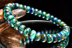 【１点物】希少形状◇幻想模様 アズライトマラカイト　5x8mm　ボタン ブレスレット パワーストーン 天然石 _MC3728
