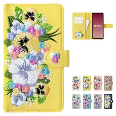 新品 iPhone 11 Pro Max 専用 ケース カバー 手帳型 アイフォン用 iPhone11ProMax用 ハンドあり パンジー 刺繍 イエロー