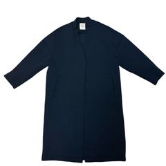 ADAM ET ROPE' アダムエロペ レディース ロングコート ノーカラーコート ポリエステル きれいめ ネイビー Mサイズ 【ZK60】