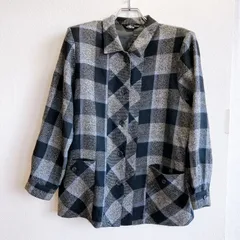 美品⭐️ エレガンス ELEGANCE ネルシャツ シャツアウター ブルゾン 大きめ チェック柄 ウール 100 日本製 made in japan 裏地 総柄 肩パッド y2k 平成レトロ 00s