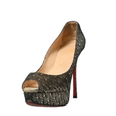 Christian Louboutin レース グリッター オープントゥ ヒール パンプス