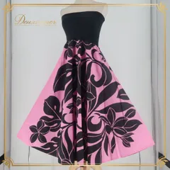 フラダンス 衣装 ワンピース ドレス ブラック系 ピンク系 ツーカラー チューブトップ プルメリア柄 モンステラ柄 かわいい 華やか 鮮やか 明るい 黒 ハワイアン アロハ ハワイアンプリント フラ ダンス レッスン 練習 おしゃれ ドレスアップ エレガント