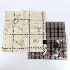 未使用 DAKS ダックス ハンカチ2種セット 大判ハンカチ 花柄 チェック柄 イエロー系 タオルハンカチ ブラウン系 レディース 新品 ブランド