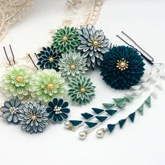 成人式 髪飾り 緑 つまみ細工 正絹 振袖 袴 卒業式 結婚式 和装 9点セット