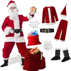 [AiO　JAPAN] 訳あり・色移りあり クリスマス サンタクロース 衣装 8点セット メンズ サンタコス フリーサイズ コスプレ コスチューム 仮装 AL530