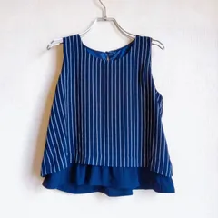 美品✨ イング INGNI ノースリーブ ブラウス ネイビー ストライプ フレア ギャル系 コクーン Aライン レイヤード ミニ丈 ビスチェ
