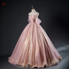 【新品?未使用】 カラードレス プリンセスライン ピンク チューブトップ 上品 ロングドレス ウェディングドレス 結婚式 二次会 花嫁 前撮り